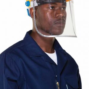 CLEAR POLYCARBONATE FACE SHIELD WITH BROW GUARD AND HEADGEAR